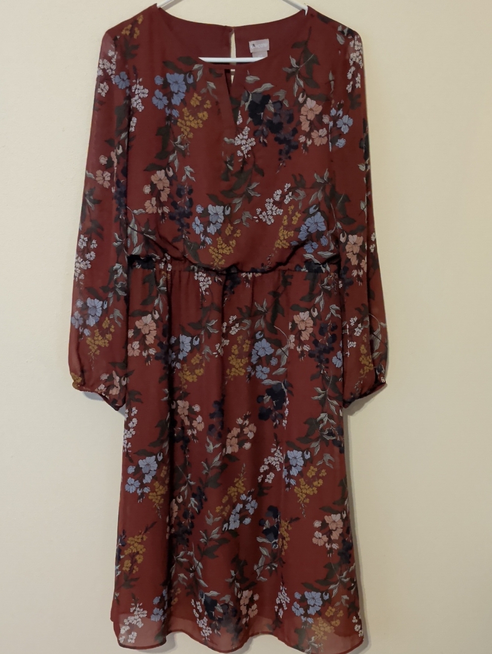 Chico's Floral Long Sleeve Dress - Burgundy